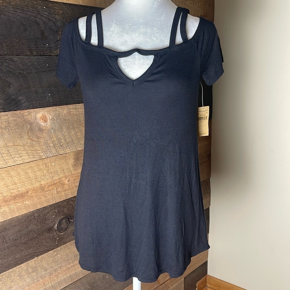 American Eagle Black Soft & Sexy Rib Top Size Large